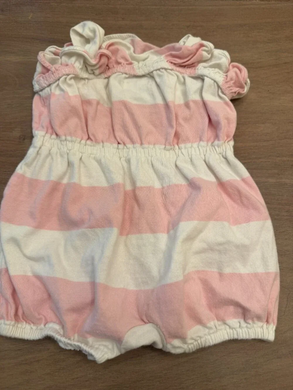 Ralph Lauren Pink & White Striped Ruffle Bubble Romper 9M